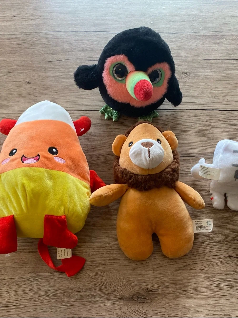 Kellytoy Plush Set - Black Crow, Orange Candy Corn, White Astronaut & Tan Lion